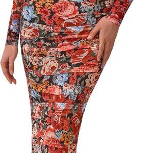 Women's Long Sleeve Maxi Dress 2025 Fall Ruched Bodycon Floral Mesh Formal Weddi